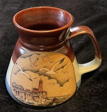 VINTAGE OTAGIRI NO SPILL WIDE BOTTOM LIGHTHOUSE & SEAGULL MUG BROWN & TAN 16 OZ picture