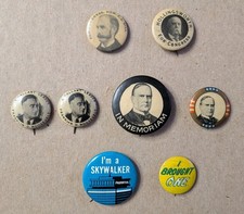 8 Vintage Pinback Buttons Roosevelt McKinley Ohio Congress and Advertising GC picture