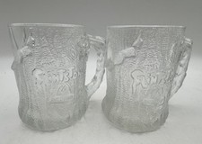 Lot 2 The Flintstones McDonald’s Glass Mugs 1993 Tree Trunk Style Made in France picture