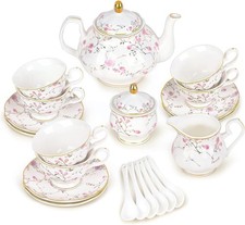 21-Piece English Gold Vine Floral Bone China Tea Sets | Porcelain Tea Service picture