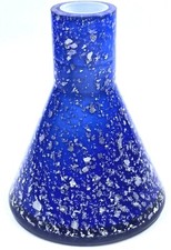 Vintage Mikasa Cased Glass Vase Kurata Bright Blue & Silver Flakes Laslo 4.5” picture