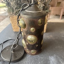 1960’s Copper Pendant Lamp Glass Bubbles Cylinder Working Brutalist Style MCM picture