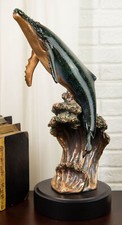 Ebros Large Nautical Ocean Marine Baleen Humpback Whale Breaching Water Statue picture