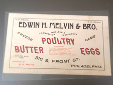 Vintage Edwin M. Melvin & Bro. Philadelphia PA Poultry Butter Eggs  Trade Card picture