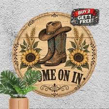 vintage western cowboy country decor tin metal sign picture