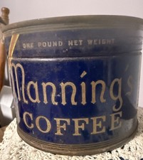 VINTAGE MANNING’S “NEVER OPENED” # 1 KEYWIND COFFEE TIN COOL GRAPHICS picture
