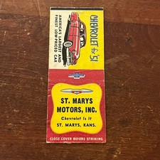 St. Mary's Motors 1951 Chevrolet St Marys KS Advertising Matchbook Cover MM9-3 picture