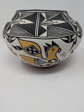Vintage Acoma Pueblo Polychrome Pottery Bowl by Della Concho - Bear & Bird Motif picture