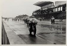 Vtg 1960s Japan Motorcycle Road Race Photo Wet Track Action Dunlop Grandstands picture