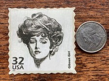 Gibson Girl USA Postage Stamp STICKER Retro Vintage Style World Travel Postcard picture