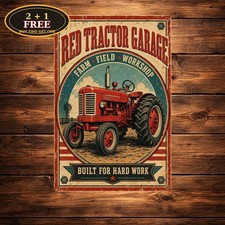 Vintage Red Tractor Farm Machinery Metal Tin Sign Country Decor picture