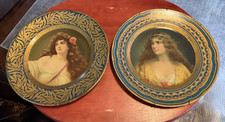 Pair Antique 1907 Vienna Art Plates Tin Lithograph Griselda Meek Co Vintage Sign picture