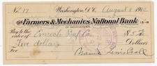 1912 Farmers Mechanics National Bank Check Washington DC Georgetown Emrich Beef picture