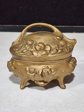 Antique BRAINARD & WILSON B & W Roses Gold #172 Footed Casket JEWELRY BOX picture