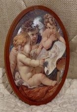 Vintage Domed Ceramic Art  Reproduction Wood Framed 6” Painting Francois Boucher picture