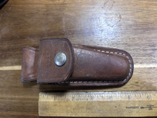 OLD VINTAGE WESTERN USA  leather sheath MID folding hunter 4 1/8 LOCKBACK   S28 picture