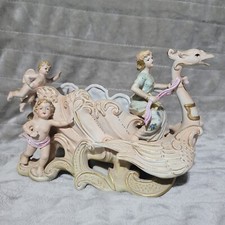 Made In  Japan Bisque Capodimonte Swan Sleigh Porcelain Cornucopia Centerpiece  picture