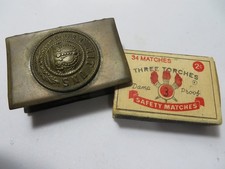 WWI Imperial German Trench Art Matchbox Holder + Vintage Three Torches Matches picture