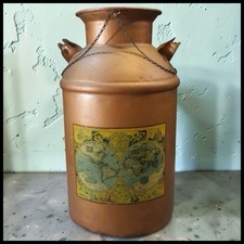 Vintage 1960s Copper Metal Milk Can - Old World Map - Industrial Study Decor picture