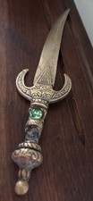 Vintage Solid Brass Spanish Dagger Letter Opener Ornate Jeweled Handle 9” picture