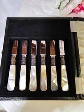 6 Vtg Viners of Sheffield England MOP Knives Fruit/Cheese Knife-barely used BOX picture
