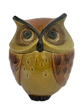 Vtg 1960s Metlox Poppy Trail California Pottery Owl Cookie Jar Brown Yellow USA  picture