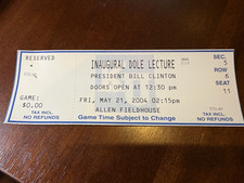 2004 Bill Clinton Bob Dole Lecture FULL TICKET UNUSED Allen Fieldhouse KU NM picture