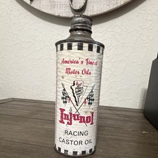 Rare Vintage Injunol Racing Castor Oil 16oz Cone Top Can - Indian Motorcycle picture