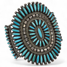 Vintage Native American Zuni turquoise Petit Point Cuff Bracelet Signed CJ picture