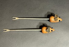 Vintage~Mid-Century Modern~Denmark~Teak & Leather~Mouse Cocktail Picks~Set of 2 picture