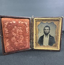 Antique 1/9th Ambrotype in Original Leather Case - Bearded Man In Suit C.1860’s picture
