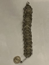 Vintage Paris France Souvenir Coin Bracelet Eiffel Tower Arc de Triomphe picture
