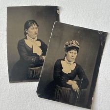 Antique Tintype Photograph Beautiful Fashionable Young Woman Curly Hair picture