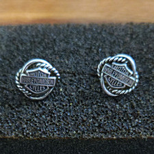 Harley-Davidson Motor Cycles Logo Round Stud Earrings Pair Sterling Silver 925 picture