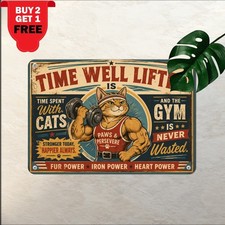 Cat Lover Gym Fitness Motivation Quote Metal Sign Workout Room Tin Plaque picture