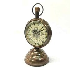 Antique Brown Finish Brass Made Desk Clock Table Decorative Item picture