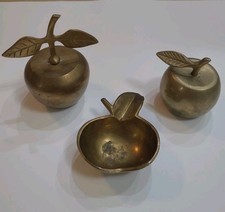 Vintage MCM Brass Fruit Bells And Small Bowl Home Decor - India - Set Of 3 picture