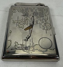 Vintage Metal Ibelo Monopol Cigarette Case w/ Built In Lighter Chrome 1950s picture