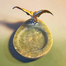 Green Stone Base Art Deco with Bronze Eagle Figure Figurine 1930-1940 picture