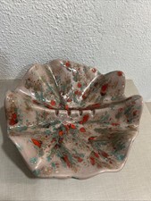 VTG MCM Retro Rigid 10.5” Red, Green, Blue Drip Glaze Amoeba Ceramic Ashtray picture