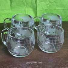 Vintage Nestle Nescafe World Globe Frosted Glass Coffee Mugs Cups - Set of 4 picture
