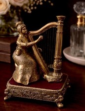 DEFECTIVE Rare Animated Westland Harp Lady Automaton Music Box MidCentu G3D picture