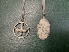 Two CREED Sterling Silver Religious Medals Pendants w/ Chains ~ 39.1 g picture