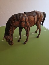 VINTAGE HANDMADE LEATHER HORSE 16” AWESOME CRAFTSMANSHIP GREAT DETAIL 1900’s picture