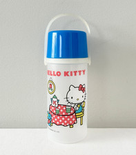 Vintage 1976 Sanrio HELLO KITTY Water Bottle & Strap Blue Lid Plastic Japan RARE picture