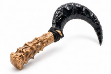 Black Obsidian Crescent Boline Knife Ritual Sickle Wicca Athame Altar Tool picture