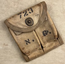 WWII USMC M1 Magazine Two Pocket Pouch WW2 US 1943 Named UNIS Marked USN picture