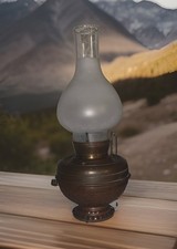 Antique Edward Miller & Co Paraffin Kerosene Brass Lamp With Frosted Chimney picture