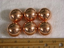 6 Copper balls/spheres 1 1/8 inch solid Michigan copper 4oz each picture