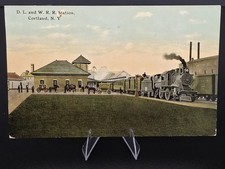 1911 D.L. & W. R.R. Station Cortland NY Postcard Steam Locomotive picture